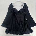 Princess Polly  “Moniz” Black Satin Lace-Trim Long Sleeve Mini Dress Photo 1