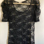 Love Culture 🌞 Sheer Black Floral Lace Short Ruched Sleeve Blouse #R Photo 0