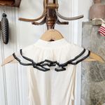 Bebe  Silk Cream Ruffle Neckline Fitted Sleeveless Babydoll Top Photo 5