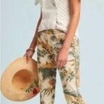 Anthropologie  Chino Relaxed Pants Floral bird pattern cotton stretch zip button Photo 0