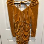 MINKPINK Meknes Ruched Mini Dress in Gold Photo 4