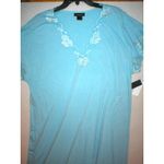 Natori NWT New Designer Night Gown Long Womens Light Blue XS Lace Detail Flower Photo 1