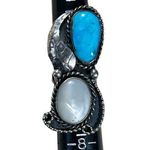 None Huge Vintage Sterling Silver Mother of Pearl Turquoise Ring Southwestern Sz 6.25 Photo 3