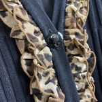 Exclusively Misook Cardigan Large Womens Black Tan Ribbed Ruffle Animal Print Photo 4