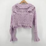 Free People NWT  Avery Cardigan Orchid Dust Cropped Ruffle Knit‎ Hook & Eye Large Photo 4