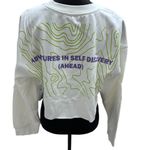 BP . Crop Organic Cotton Sweatshirt Women’s Size Medium White Cropped‎ Graphic Photo 2