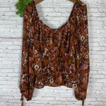 Lost + Wander  Burnt Orange Terracotta Floral Peasant Blouse Photo 0