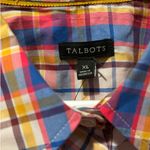 Talbots  Top Women XL Button Up Red Blue Brown Plaid Cotton Preppy Classic Spring Photo 3