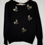 VTG Vivanti Black Sweater‎ Sequined Gold Bows Womens M/L READ for SIZE Glam 80s Photo 0