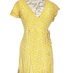 Harper Heritage Womens Dress Size Medium Yellow Floral Wrap Ruffle Mini V Neck Photo 0