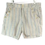 Sundance  Wilde Bermuda Shorts Women 10P Tan Blue Stripe Linen Buttons High Rise Photo 1