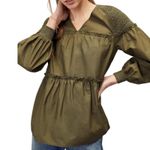 Anthropologie NWT Mare Mare Renee Smocked Tunic Green Blouse Size MP Photo 0