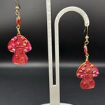Red & Orange cottage Mushroom Earrings with Gold Accents Photo 4