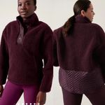 Athleta NEW burgundy cozy sherpa snap pullover sweatshirt size XL Photo 1