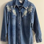 Vintage Club Z Acid Wash Denim Shirt 80s With Bedazzled Applique Detail Blue Size XL Photo 0