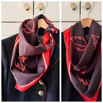 Vintage Silken Square Scarf, Autumnal Falling Leaf Print (Red & Brown) Red Photo 12