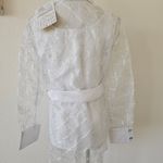 Simonton Says Sheer White Two Piece Top With Tie Button Down Collar NWT Size XS Photo 4
