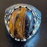 Natural oval tigers eye stone S925 silver ring size 9 Photo 0