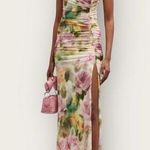 Black Halo Ruched Floral-print Cutout Gown In Petal Charm Sz M Photo 0