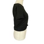 Women's black heather crewneck short sleeve stretchy soft tie front crop top Photo 2