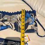 Women small reversible Blue and White Patterned tropical palms Bikini Set Photo 7