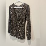 Boutique Leopard Print Long Sleeve Blouse Size Small Gray Photo 2