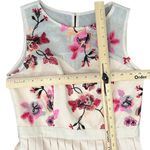 Little Mistress  Cream Red Pink Embroidered Flowers Accordion Pleat Midi Dress 6 Photo 2