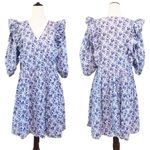 H&M  Purple‎ White Floral Print Cotton Dress V-Neck Ruffle A-Line Size Medium Photo 1
