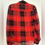 Kate Spade  Red Plaid Semi Sheer Silk Ruffle Shirt size 2 Photo 7