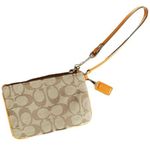 Coach Signature Jacquard Wristlet Orange Leather Trim Tan & Brown Fabric Photo 1