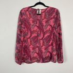 J.Crew Woman's Sz 4 Pink Paisley Printed Ruffle Front Silk Blouse Top Photo 9