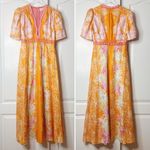 SALONI Tabitha Floral Print Silk Midi Dress Size 4 Orange Photo 5