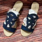 London Fog 🌸  Navy Blue Rhinestone Sandals Photo 0