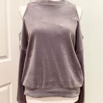 Revamped  Athleisure Cold Shoulder Gray Velour Sweatshirt Top Medium M Photo 0