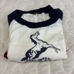 Free People  Mustang Band T Shirt Crochet Overlay XS White Red Blue Boho Festival Photo 5