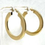 Solid 14K yellow gold flat hoop earrings, made in Italy Photo 0