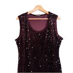Nina Leonard Velvet Sequin Sheath Dress Burgundy Purple Size L Party Holiday Stretch Date‎ Photo 1