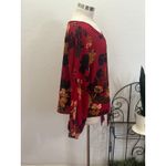 Umgee Floral Tie Front Blouse Burgundy Red Long Sleeve V Neck Top Photo 2