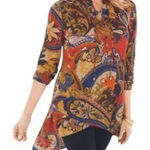 Chico's  Paisley Asymmetrical Lace Up Blouse Top Sz XL Multicolor Bohemian Hippie Photo 0