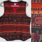 Christopher & Banks Christopher Banks Women's Floral Southern Tapestry Western Button Vest Red Large Photo 0