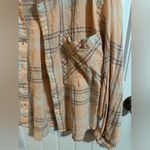 Free People Cotton Cropped Plaid Coral Light Pink Peach Button Down Photo 3