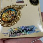 Vintage 14K GP Rainbow Flake Turquoise Pendant Necklace & Earrings Set Blue Photo 3