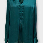 Talbots Satin teal green small dot jacquard  blouse Size L Photo 0