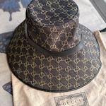 Gucci NWT Authentic Panama Black Denim Monograms GG Leather Brim Hat In Size S Photo 0