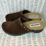 Minnetonka Brown Suede Mules / Clogs Silver Bead Detail Women’s size 9 Photo 1
