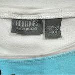 Chico's Chico’s Additions White with Teal & Black Flower 3/4 Sleeve 100% Cotton Top Photo 3