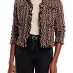 Aldo Martins Jacket Tweed Fringe Knit Cropped Brown S Small Photo 0