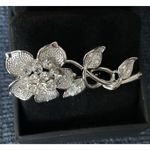Rhinestone Encrusted Pin Flower Stem Leaves Silver Tone Cocktail Brooch Photo 1