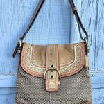 Coach Vtg  Soho Flap Hobo Brown Signature C Patchwork Shoulder Tote Bag W Rivets Photo 0
