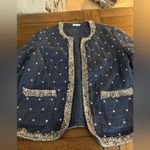 J. McLaughlin  Blue Quilted Jacket with Cream Fringe Accents Photo 3